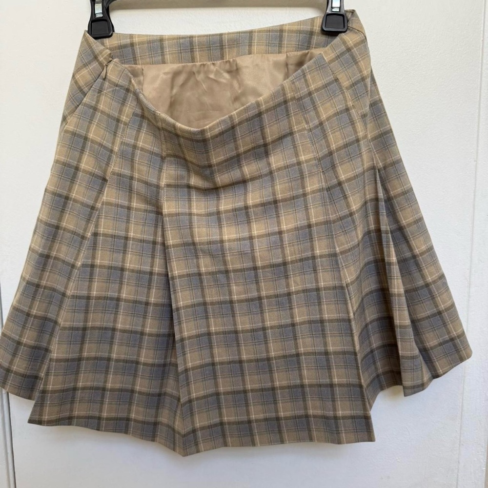 Avec Les Filles Beige and Gray Plaid Skater Skirt - Picture 2 of 3